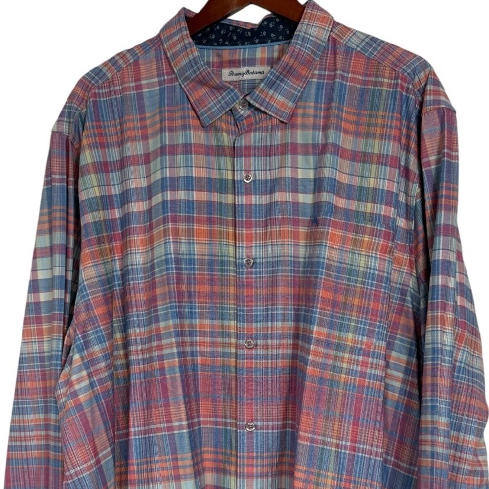 Tommy Bahama Mens XXXL Plaid Shirt Cotton Silk Blend Long Sleeve Multi-Color